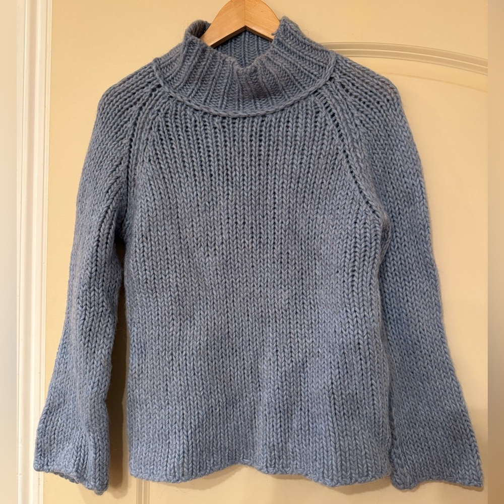 Margaret O'Leary Blue Mock Neck Knit Sweater